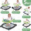 Pawtong Foldable Baby 5-in-1 Activity Walker - Rocker, Activity Center, Bouncer, Seat Walker, Push Walker - Adjustable Speed Rear Wheels and Height Toys Ages 6-18 Months (Green)