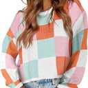IDEALSANXUN Womens Color Block Cropped Sweater Fall Winter Trendy Cute Long Sleeve Knit Sweater Tops, Large