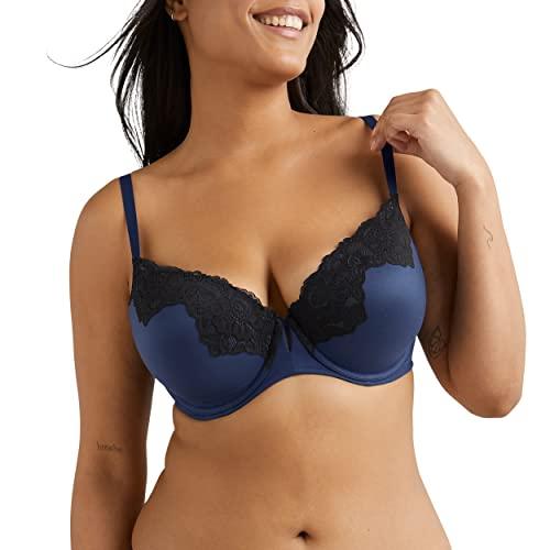 Maidenform Women's Comfort Devotion Your Lift Underwire Bra with Lace Trim, Convertible Straps, Navy Eclipse/Black, 34D Maidenform Women's Comfort Devotion Your Lift Underwire Bra with Lace Trim, Convertible Straps, Navy Eclipse/Black, 34D