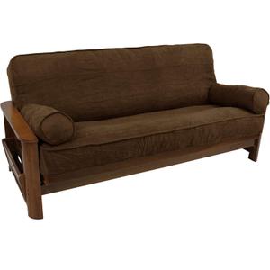 Blazing Needles Solid Microsuede Double Corded 8" to 9" Futon Cover Set with 2 Bolster Pillows (Set of 3), Full, Chocolate