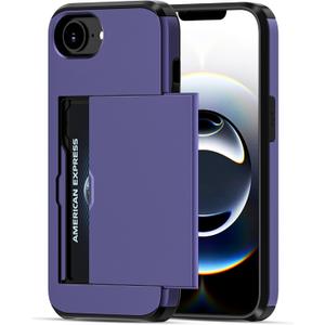 Jiunai for iPhone 16e Case for iPhone 17e Case Card Holder Wallet for 2 Cards Slide Pocket for ID License Access Credit Card Hybrid Protective Phone Case for iPhone 16e 17e 6.1'' Men Women Teen Purple