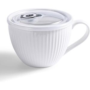 Ceramic Soup Mug with Lid, 24oz Large Soup Cup with Handle, Microwave Soup Bowl for Breakfast Cereal, Oatmeal, Overnight Oats, Coffee, Salad, Dishwasher Safe, Housewarming Wedding Gift ,1PC (White)