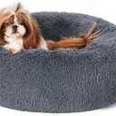 Bedsure Calming Dog Bed for Small Medium Dogs - Donut Washable Medium Pet Bed, 27 inches Anti-Slip Round Fluffy Plush Faux Fur Cat Bed, Dark Grey (27.0"L x 27.0"W x 8.0"Th)