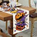 Halloween Pumpkin Spooky Table Runner Witch Hat Spider Webs Burlap Table Runners, Autumn Seasonal Coffee Table Center Decor for Home Kitchen Dining Party Indoor Outdoor 13x90 Inch