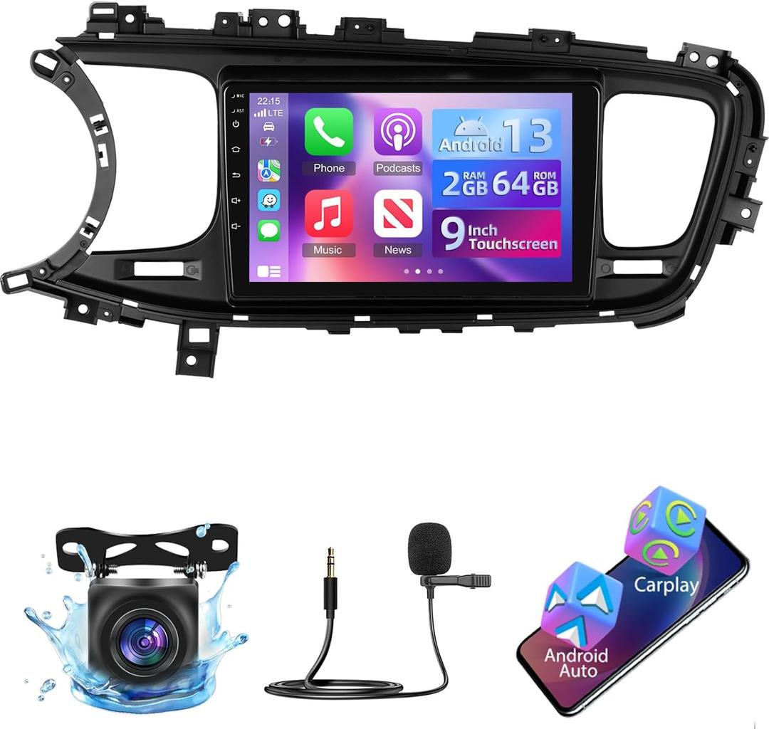 [2+64G] for KIA Optima K5 2013 2014 2015 DSP Audio - 9 inch HD Touchscreen Android 13 Car Radio - Wireless Carplay & Android Auto, GPS, WiFi, Mirror Link, DSP+EQ, SWC + AHD Backup Camera