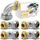 Gisafai Liquid Tight Connector 90 Degree Insulated Zinc Die Cast Metal Tight Electrical Conduit Connector for Flexible and Type B Flexible Waterproof Nonmetallic Conduit(5 Pcs,3/4 Inch)