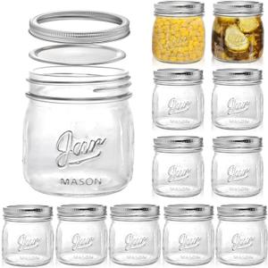 Lyellfe 12 Pack Wide Mouth Mason Jars, 16 Oz Short Glass Canning Jar with Airtight Lids, Food Safe Jam Spice Jar for Honey, Jelly, Wedding Favors, DIY Project, Dishwasher Safe