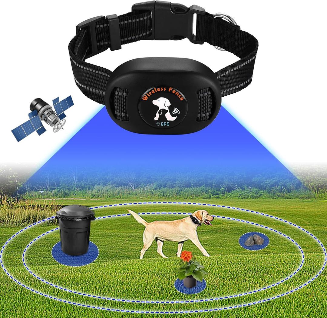 GPS Wireless Dog Fence and Outdoor Pet Barrier 2 in 1, Range 97-3280ft Electric Dog Fence for All Dogs, Keeps Pets Out of Obstacles, Adjustable Warning Strength (Black)