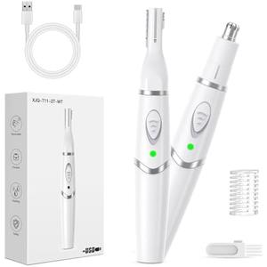 Yinowt Nose Hair Trimmer for Women - 2 in 1 Professional Painless Eyebrow and Facial Hair Trimmer for Men and Women, USB Rechargeable Trimmer Double Edged Blades Easy to Clean, White