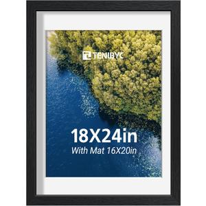 18x24 Picture Frame - Black Solid Wood Photo Frames - Displays Photos 16x20 with Mat or 18 x 24 without - Room, Office, Gallery, Studio, and Hallway Decor - Wall Hanging