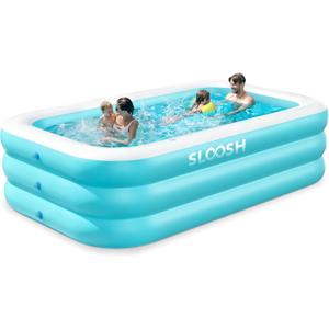 SLOOSH Inflatable Pool for Adults with Seats, 120" x 72" x 22" Full-Sized Blow Up Durable Thickened Above Ground Family Pool, Large Swimming Pools for Backyard Garden Lawn Summer Water Party, Cyan