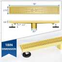 Neodrain 18-Inch Brushed Brass Linear Shower Drain with Removable Quadrato Pattern Grate,Professional 304 Stainless Steel Gold Rectangle Shower Floor Drain Manufacturer,Linear Drainwith Hair Strainer
