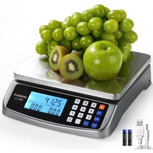 Atogou 66lb Food Scale, Commercial Kitchen Scale with Price Computing, Plug-in Usable, 0.05oz/1g, 304 Stainless Steel, for Cooking, Vegetables, Farm, Industry, Counting. LC300 Grey