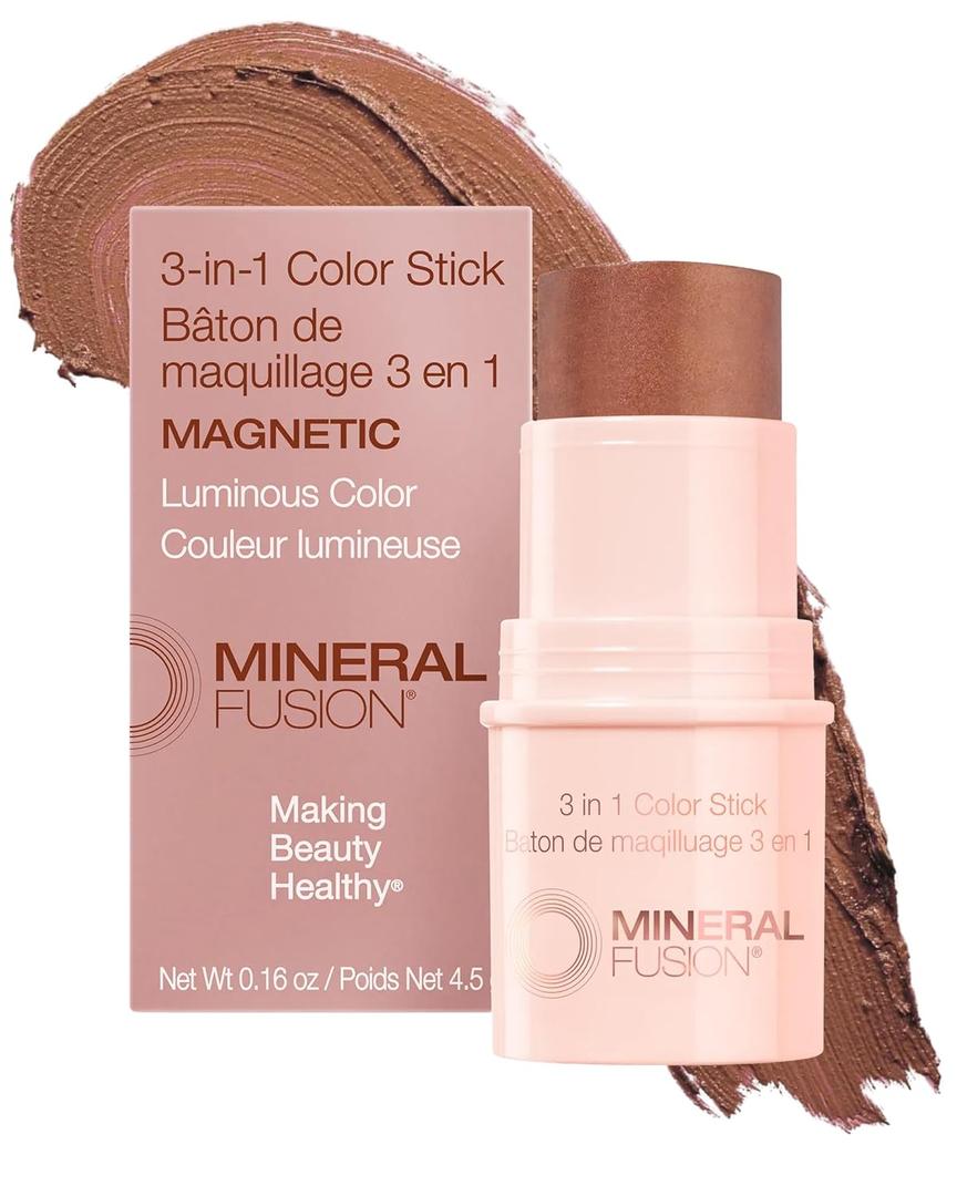 Mineral Fusion 3-in-1 Color Stick - Nourishing Cream Tint for Cheek, Lip and Eye - Blendable, Lightweight Coverage - Travel Friendly, Hypoallergenic, Paraben Free (Magnetic)