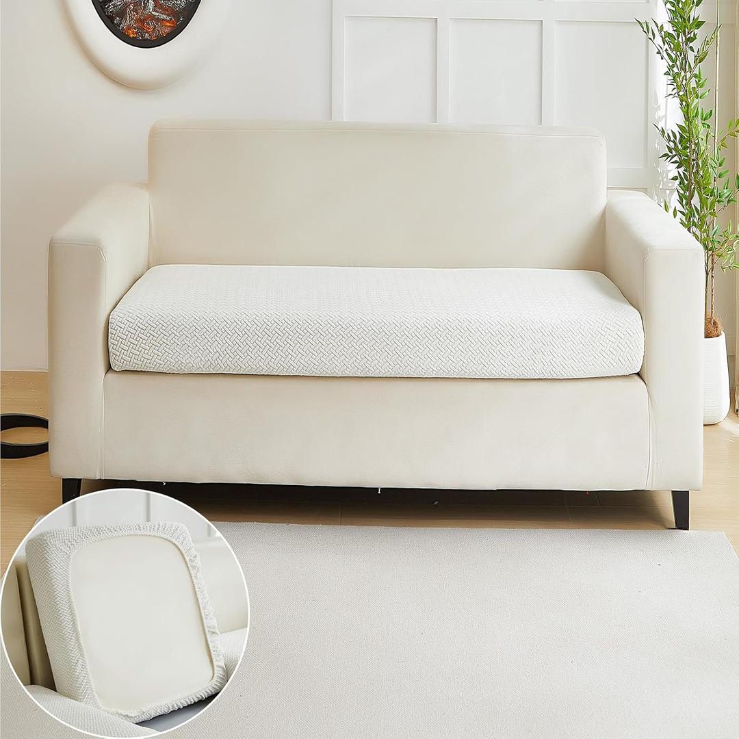 Yoovat Couch Cushion Covers for Sofa Couch Covers Wear-Resistant Universal Sofa Cover Washable Stretch for Sectional Slipcovers (Texture-Cream White,Large Double Seat Cover)