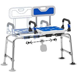 Drseats Sliding Shower Chair with Arms and Back, 500lbs Tub Transfer Benches with Non Slip Aluminum Body and Suction Cups Adjustable Height Bath Seats for Seniros Elderly Disabled or Bariatric Adults
