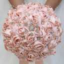 Bridal Wedding Bouquet Round Bling Brooch Bouquet Throw Toss Artificial Rose Flower Bunch for Bride Bridesmaid Wedding Quinceanera(Peach Pink, 9.8")