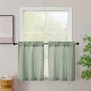 Simplebrand Sage Green Tiers for Windows 24 Inch Length 2 Pcs, Faux Linen Kitchen Tiers Farmhouse Rustic Semi Small Window Treatments Light Filtering Curtains Toppers for Living Room Bathroom