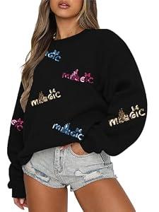UNIQUEONE Oversized Bow Sweatshirt Womens Magic Kingdom Tee Shirt Colorful Pastel Bows Graphic Sweatshirts Holiday Pullover, M