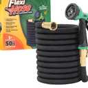Flexi Hose Expandable Garden Hose with 8 Function Nozzle, 50FT - Lightweight Retractable Garden Hose, Water Hose - No-Kink Flexibility, 3/4 Inch Solid Brass Fittings and Double Latex Core