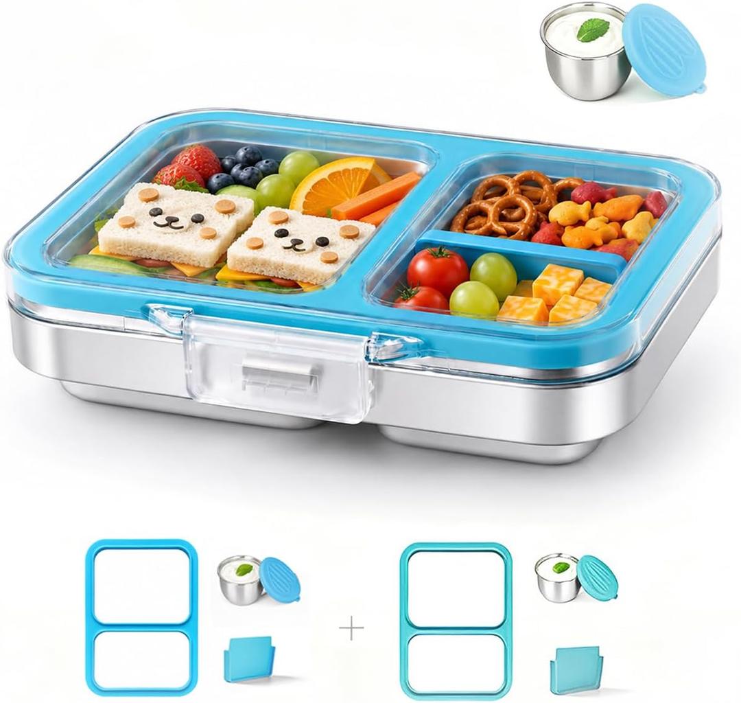 Leak-Resistant 18/8 Stainless Steel Bento Lunch Box Kids 7+ and Adults | 2 Swappable Style Accessories, BPA-Free Tritan Lid, Dishwasher Safe, School, Office & Travel
