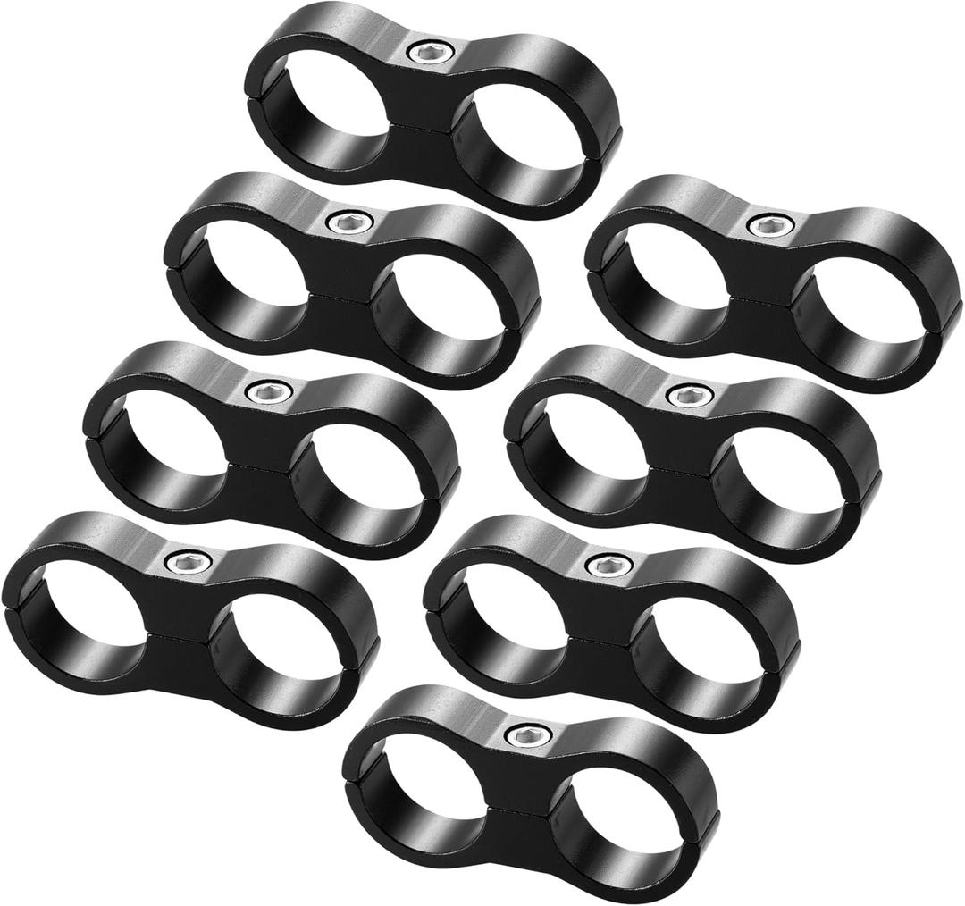 X AUTOHAUX 8 Pcs Car AN12 Hose Separator Clamp Fitting Adapter for 3/4 Fuel Hose Oil Line Brake Line Aluminum Alloy Bracket Fuel Line Mounting Divider Black