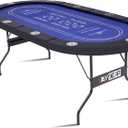 10 Player Poker Table Foldable, 84" Folding Blackjack Texas Holdem Table, Portable Casino Leisure Card Board Game Table with Cup Holders and Padded Rails for Game Room (Black)