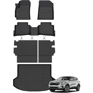 ANBINGO Floor Mats & Backseat Cargo Liner for Kia Seltos 2024 2025 2026, TPE All Weather Mats 2024 2025 2026 Seltos S, LX, SX, X-Line, Cargo Tray in The Highest Position, Black   