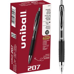 2 x uni-ball 207 Retractable Gel Pens Medium Point, 0.7mm, Black, 12 Pack