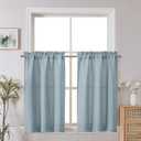 Chyhomenyc Bennet Kitchen Curtains 36 Inch Length, Faux Linen Textured Small Cafe Curtains, Light Filtering Short Window Curtain for Bathroom Basement, 30x36 inch, 2 PCS,Aqua with Greenish Tone