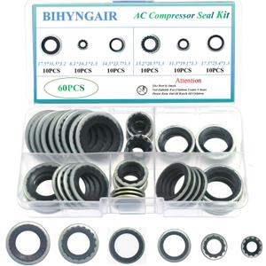 60 Pcs AC Compressor Seal Kit, Air Conditioning Compressor Port Seal Washer Kit, 6 Types A/C System Compressor Gasket Seals Assortment Kit,AC Seal Replacement Kit