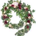 Ling's Moment 9FT Spring Flower Garland - Wedding Arch Flowers, Eucalyptus & Rose, Artificial Floral Garland for Mantle - Sweetheart Table Decor for Reception, Backdrop Decorations, Marsala