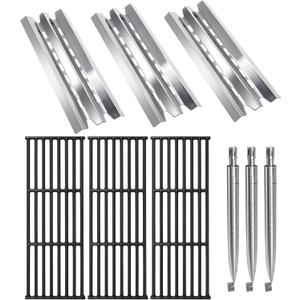 Hiorucet Grill Parts for Broil King Baron 320, Baron 320S, 9221-54, 9221-57, 9211-54, 9215-54, 9211-64, 9211-67, Baron 340, 9211-57, Cast Iron Grill Grates, Stainless Steel Heat Plates, Burners