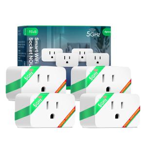 NOUS Wi-Fi Smart Plug 15A, Dual-Band 2.4GHz & 5GHz, Energy Monitoring, Compatible with Alexa, Google Home, Tuya Smart App, Remote Control, Timer, Compact Design, Smart Outlet, 4 Pack
