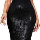 dasmzper Women Sexy Sequin One Shoulder Long Sleeve Tassel Hem Bodycon Midi Dress Party Cocktail Dress (Black, XL)