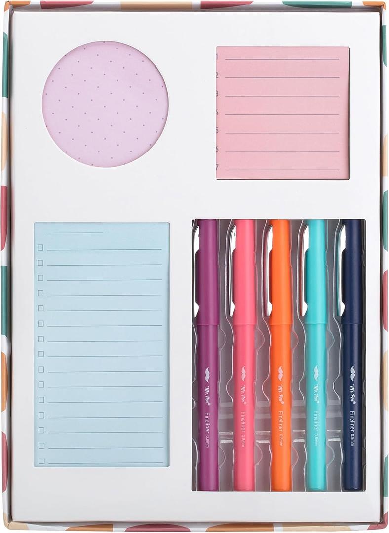 2 x Mr. Pen- Sticky Notes Set Gift Box, Felt Tip Pens, Dotted Round, Lined & to Do List Self-Stick Sticky Pads for Bible Study, Office, School, Planning, Journaling & Organization
