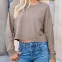 Saodimallsu Womens Bow Sweater Cropped V Neck Long Sleeve Fall Cozy Knit Loose Trendy Pullover Sweaters (S)