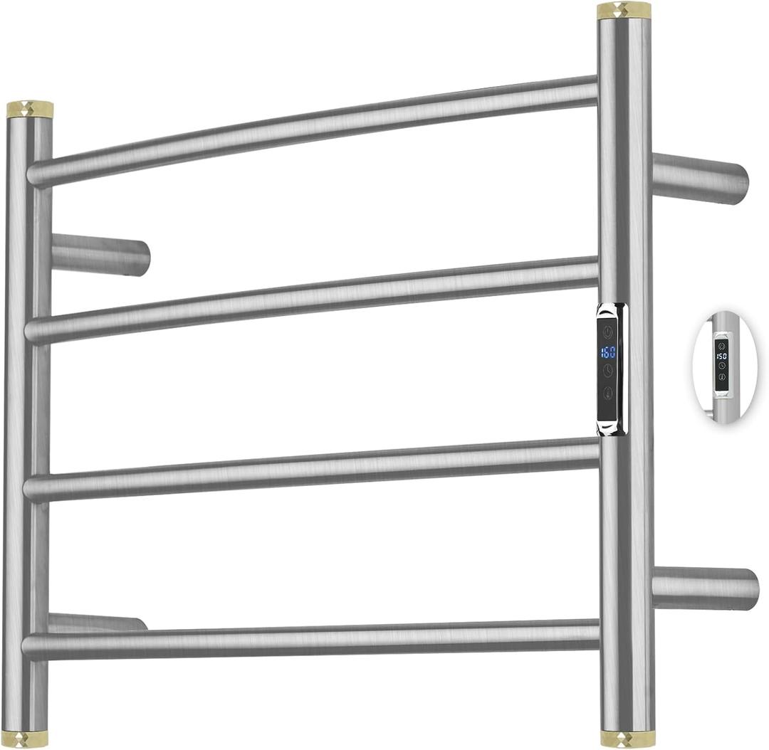 Electric Towel Warmer Rack,Heating Towel Warmer,Timer & Temperature Control,Wall-Mounted Plug-in for Bathroom,Brushed,Stainless Steel,4-Bar(16.54x23.62x5.51in)