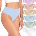Wealurre Womens Underwear High Waisted Seamless Thongs for Women Breathable No Show Panties for Ladies 6 Pack (M)