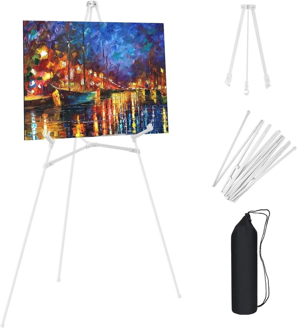 3 PCS White Easel Stand for Wedding Sign Stand, 65 Inch Adjustable Metal Easels for Display, Portable Folding Easel for Wedding, Display Show, Arts, Poster with Portable Bags