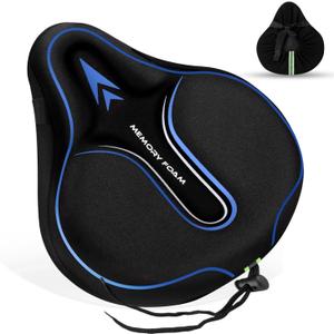 Memory Foam Bike Seat Cover Padded, Soft Bike Cushion for Men & Women, Comfortable Bike Accessories for Bike, Outdoor Indoor Cycling (Blue)