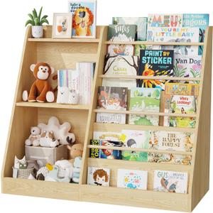 Lkeiyay 5 Tier Kids Bookshelf,Baby Bookshelf,Toy and Book Storage for Kids,Book Display Shelf,Natural