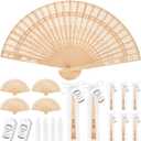 50 Sets Wooden Folding Hand Fans for Wedding Favors Bridal Shower Gifts for Guests, Summer Party Favors Bulk Return Gifts with Organza Bags and Thank You Tag (Original Wood Color)