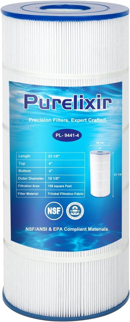 NSF Certified C150S Pool Filter Compatible with Hayward CX150XRE, Hayward SwimClear C150S, PA150S, Unicel C-9441, Ultral-D4, 150 Sq. Ft, L x OD:28 3/16" x 10 1/8", 1-Pack