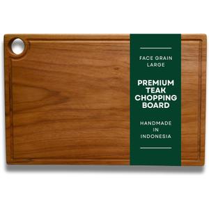 Teak Edge Grain Cutting Board Premium Handmade Wood Chopping Board with Juice Groove & Handles, Knife-Friendly, Extra Thick Charcuterie Made in Indonesia - L - 17.7 x 11.8 x 1.2 in