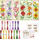 ORIGACH 6 Set Flowers Cross Stitch Bookmark Kit for Beginner with Backing Felt Floss Instructions DIY Stamped Embroidery Bookmark Kit for Adults, Book Lovers