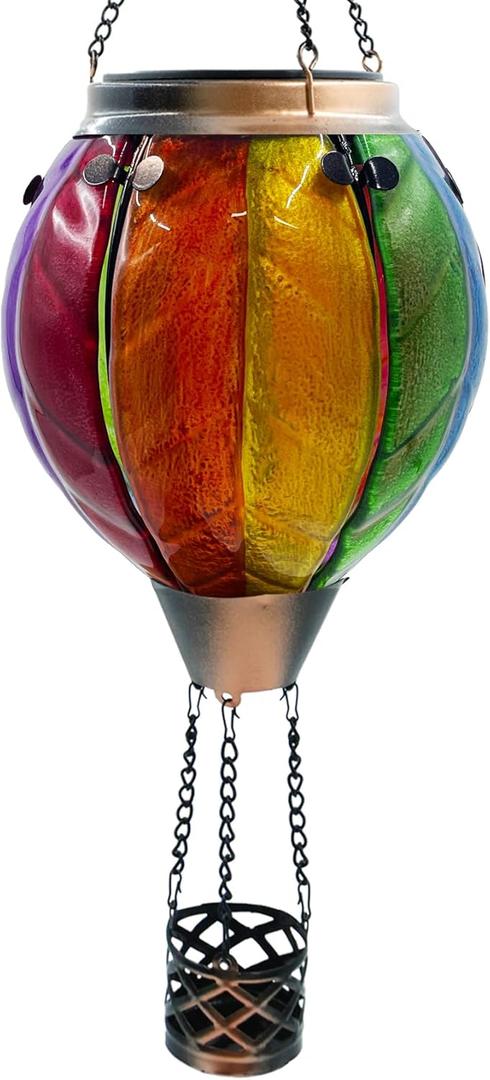 Glass Solar Hot Air Balloon Lantern with Flame Hanging Garden Flickering Light Outdoor Waterproof for Yard Patio Tree Mother's Day Gift, Colorful Glass Solar Hot Air Balloon Lantern with Flame Hanging Garden Flickering Light Outdoor Waterproof for Yard Patio Tree Mother's Day Gift, Colorful