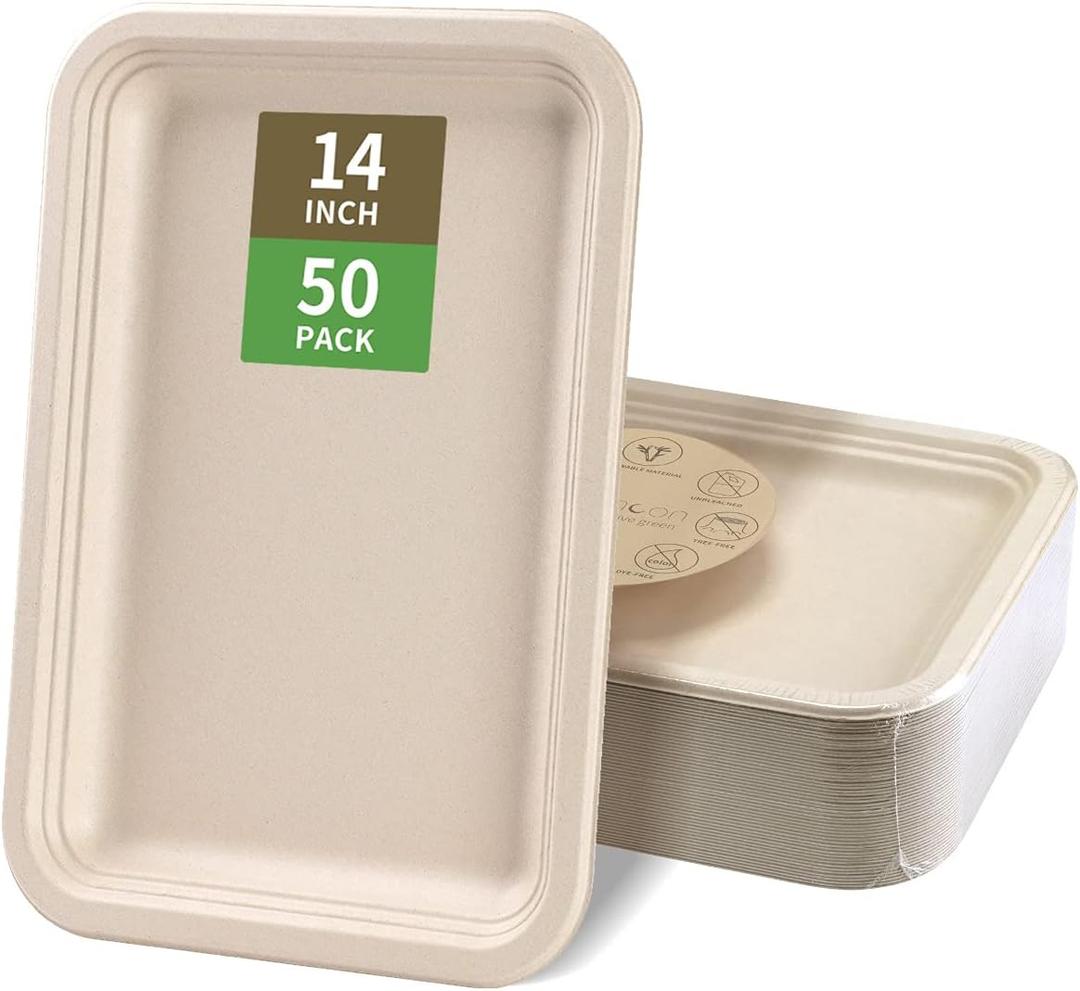 bloomoon 50 Pack 14 Inch Disposable Food Trays, Large Paper Plates 14 inch Disposable Trays for Crawfish Crab Seafood Boil, BBQ Serving,Cookie Dessert,Seafood Boil Party Supplies