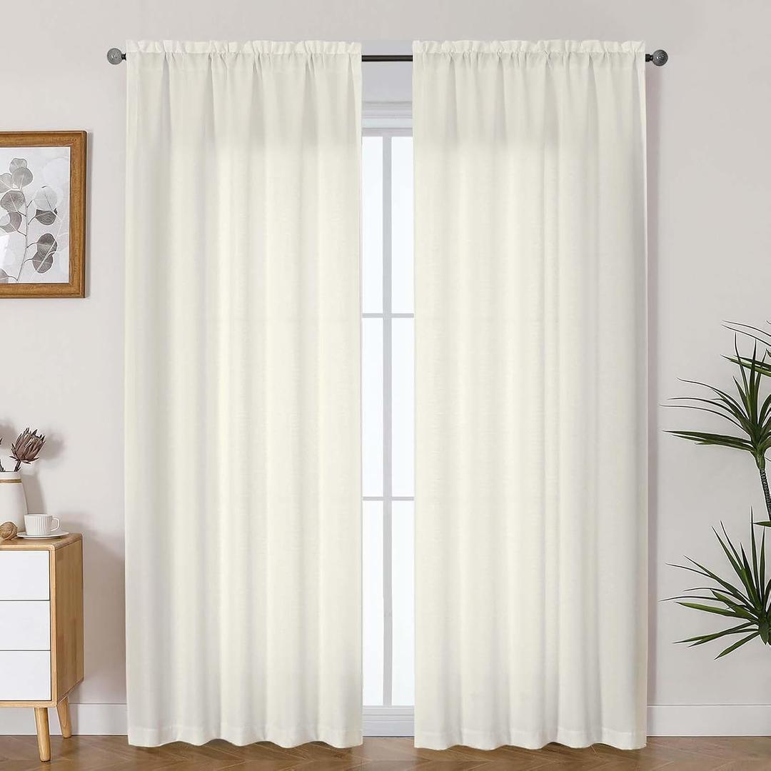 Lecloud Bessie Ivory Curtains 84 Inches Long 2 Panels, Rustic Light Filtering Faux Linen Curtains, Breathable Dual Rod Pocket Drapes for Bedroom Living Room Window Treatments, Each 50" W x 84" L