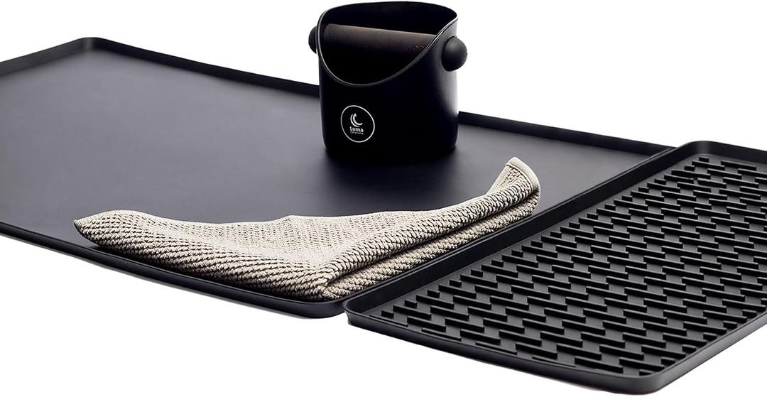 Espresso Knock Box and Silicone Coffee Mat Set Premium Barista Accessories Kit for Espresso Station, includes Microfiber Cleaning Cloth & Heat-Resistant Tamping Mat Anti-Slip Countertop Protection